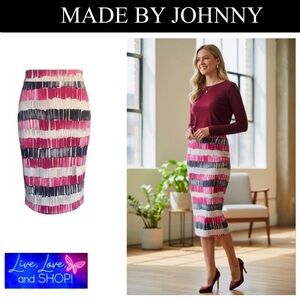 SKIRT: Printed Maxi Elastic Waistband Stretch Midi Knee Length Pencil Skirt, EUC